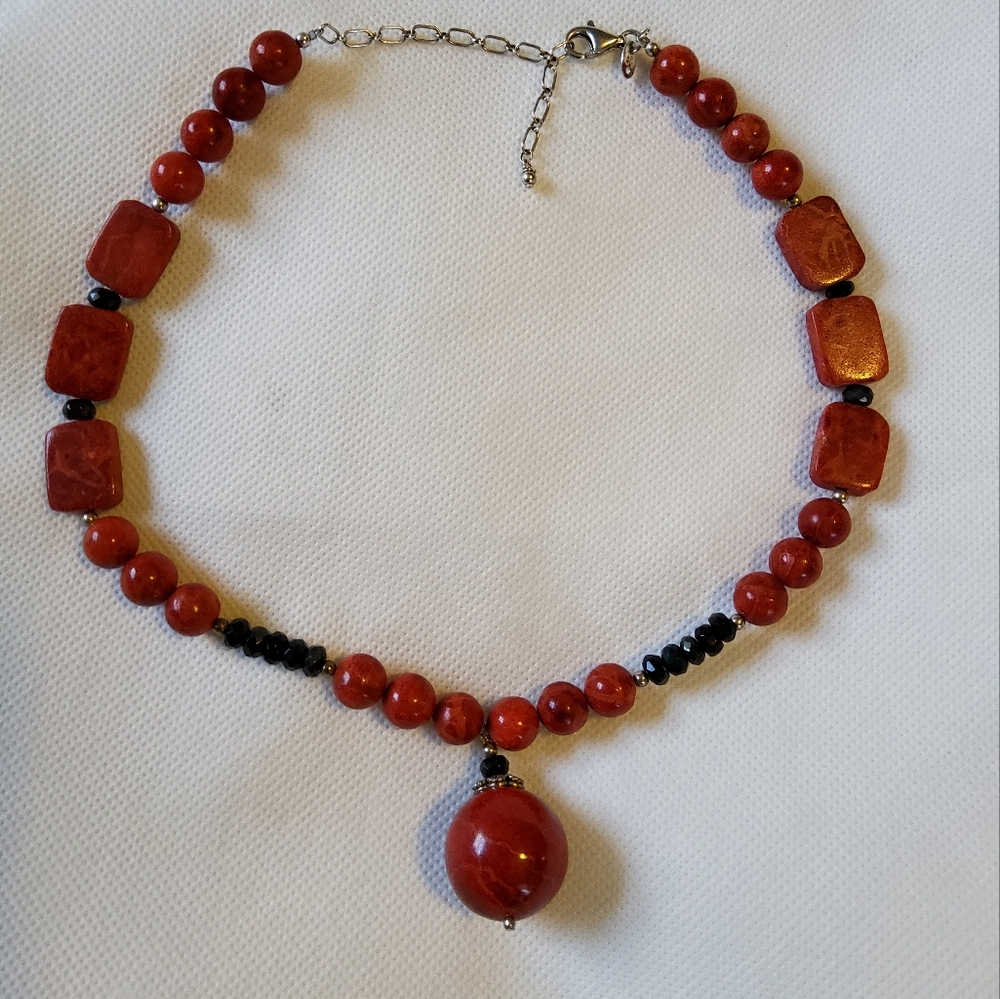 925 SX Coral & Onyx Necklace